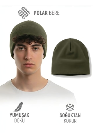 Qulothes Qu-tex Extra Kalın Termal Polar Soğuk Geçirmez Bere Unisex Pamuklu Kışlık Şapkaa Haki