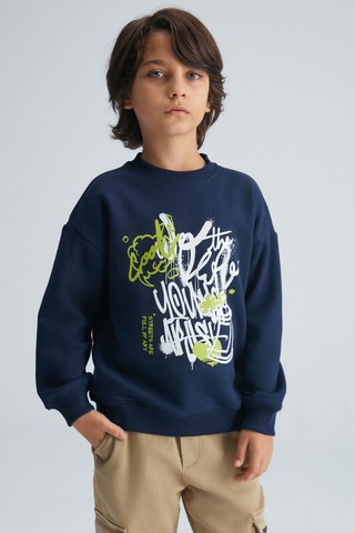 Grımelange REMCO Erkek Çocuk Nakışlı Yuvarlak Yaka Lacivert Sweatshirt