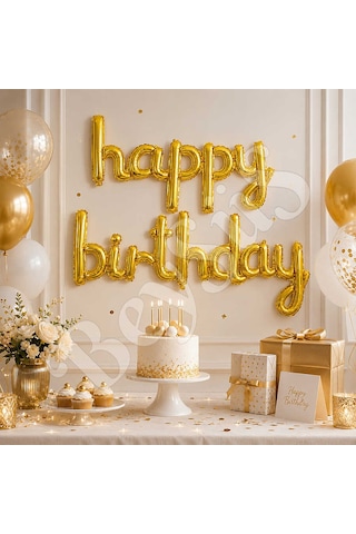 Happy Birthday El Yazısı Folyo Balon Gold Altın