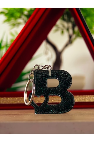 Harfli Anahtarlık Epoksi Kişiye Özel Yapım El Yapımı Harf Anahtarlık Kalp Model Özel Tasarım Hediyelik Ürün Kalp Desenli Simli Anahtarlık Beyaz - Pembe