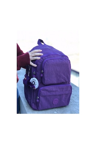Klinkır Çok Gözlü Okul Için Uygun Kumaş Sırt Çantası Mor Mor Mor