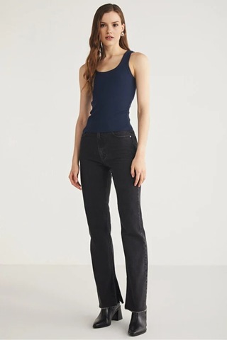 Cloudymood Kadın Fitilli Görünümlü Kalın Askılı Basic Lacivert Bluz Atlet Lacivert - 872612515 Lacivert