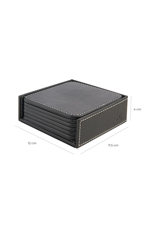 Bardak Altlığı,6 Lı Set,masaüstü Kare Cup Coaster,vegan Suni Deri,11x11 Cm.,siyah