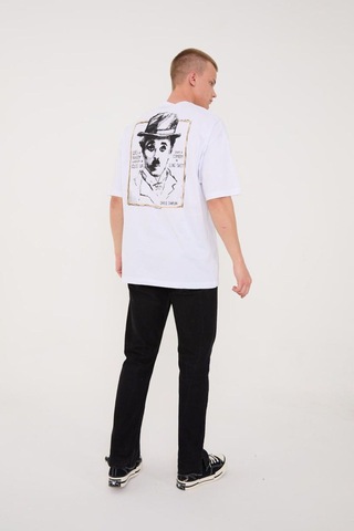 Charlie Chaplin Siyah-beyaz Nakışlı Unisex T-shirt Beyaz