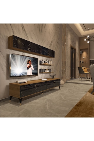 Decoraktiv Eko 5 Mdf Std Gold Tv Ünitesi Tv Sehpası Pera - Siyah Mermer