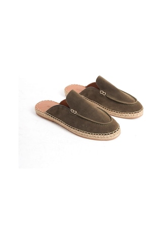 Mubiano Hakiki Deri Summer Erkek Süet Önü Kapalı Jüt Taban Haki Espadril Terlik -mssr3416-hk Haki