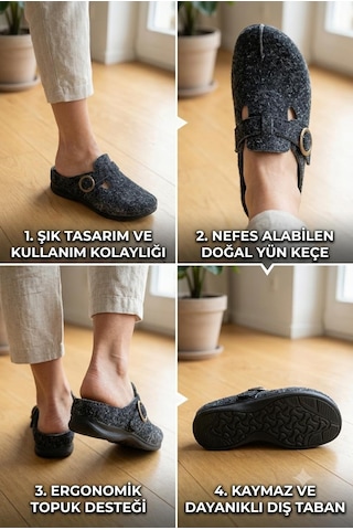Kadın Siyah Süet Tokalı Sabo Terlik-hakiki Deri / Süet Clog Bir Numara Büyük Alınız