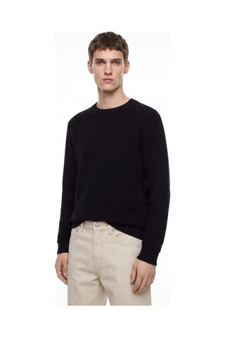 Mustang Siyah Erkek Bisiklet Yaka Relaxed Fitilli Sweatshirt M4wm-swt-1808