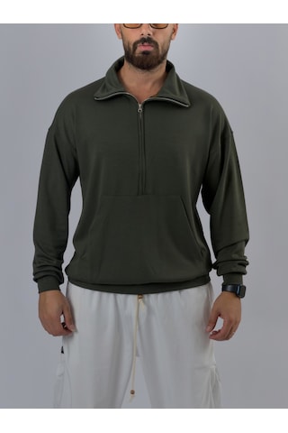 Cocopelli Fermuarlı Polo Yaka Haki Erkek Sweatshirt Coc3522