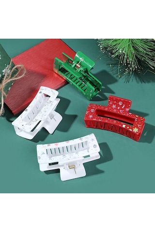 Muweordy Noel Saç Pençesi 8,5 Cm Kare Baskılı Kırmızı Yeşil Noel Yengeç Saç Tokası Kadınlar İçin Trend Pençe Tokaları Saç Aksesuarları Çok Renkli
