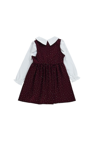 Civil Girls Taş Baskılı 6-9 Yaş Elbise - Bordo