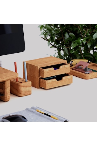 Desna İki Katlı İki Çekmeceli Dolap - Kiraz 18 Cm X 12.1 Cm X 10.8 Cm Woodsaka Doğal Ahşap