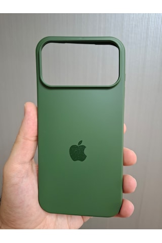 Apple Uyumlu iPhone 17 Pro Max Logolu İçi Kadife Silikon Lansman Kılıf Haki