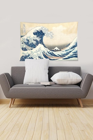 Pelangi Bej-mavi Katsushika Hokusai Serisi Leke Tutmaz Kadife Kumaş Duvar Örtüsü Duvar Halısı Tapestry Ywll372, 14 Çok Renkli