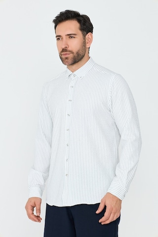 White Stone Beyaz Çizgili Dynamic Fit Erkek Uzun Kollu Gömlek