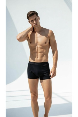 Erkek 6 Lı Boxer Seti Siyah Renk Esnek Bel Lastikli Modal Siyah