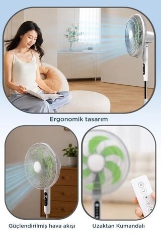 Delux Serisi Vantilatör 16 Inc 50w Fan Sf05 Beyaz Akıllı Havaçık Bireysel