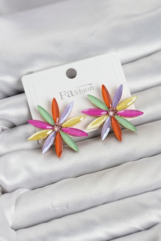 Karışık Renk Kristal Taşlı Lotus Model Kadın Küpe Çok Renkli Karışık Renk Kristal Taşlı Lotus Model Kadın Küpe Çok Renkli