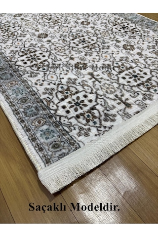 Merinos Çiçekli Otantik Krem Kahve Yeşil Kalın Kaymaz Taban Kesme Yolluk Halı Yeşil-krem
