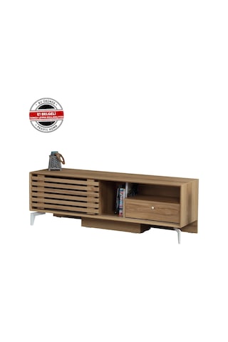 Lulu Metal Ayaklı Tv Ünitesi 150Cm / Sürgülü Kapaklı Tv Sehpası