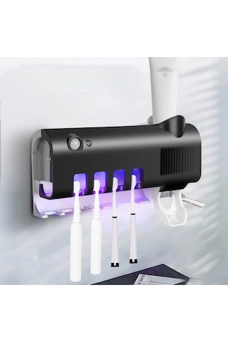 Otomatik Diş Macunu Sıkıcı, Uv Sterilizasyonlu, Çoklu Fırça Tutucu, Şarjlı Ve Solarlı , Kurulumu Kolay, Multi Fonksiyonel, Dekoratif Siyah - Beyaz