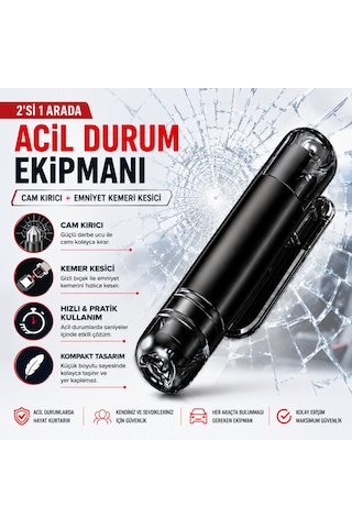 Araç Acil Durum Kiti 2'si 1 Arada Cam Kırıcı Ve Emniyet Kemeri Kesici Taşınabilir Oto Güvenlik Aparatı