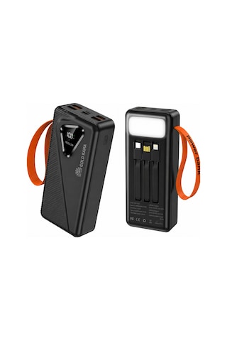 Gk-y433 30000 Mah Powerbank 22.5w Hızlı Şarj Dijital Ekranlı Led Işıklı Dahili Kablolu Taşınabilir Şarj Cihazı Gri Siyah