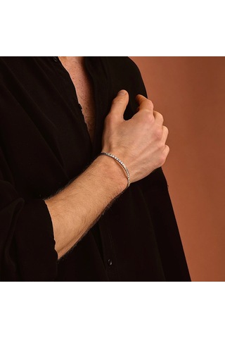 925 Ayar Gümüş Run Alfabeli Unısex Kelepçe Bileklik Gümüş