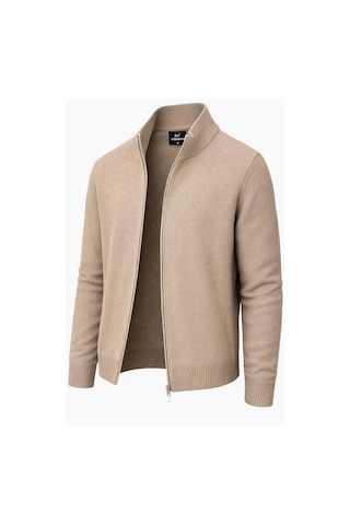 Classics Men Turbulance Slim Fit Erkek Tam Fermuarlı Triko Ceket - 7521 Bej