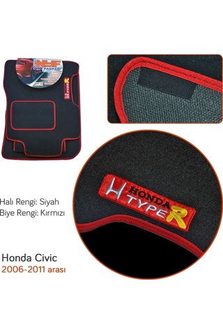 Nyf Honda Civic 2006-2011 Siyah Halı Paspas (Biye Kırmızı)