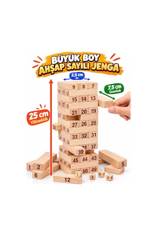 Denge Oyunu Jenga Büyük Boy 51parça Eğitici Zeka Oyunu Numaralı Jenga Oyunu Çocuklar Ahşap Oyuncak