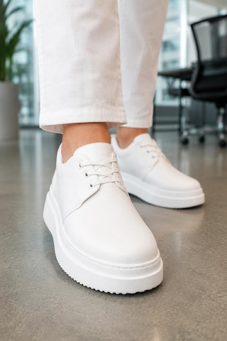 Mevese Ornex Erkek Deri Görünümlü Bağcıklı Casual Sneaker Klasik Günlük Ayakkabı - Beyaz