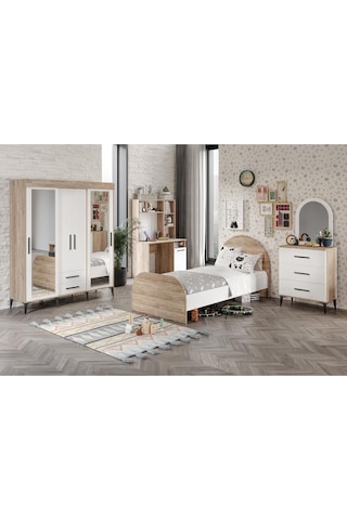 Afilliıldır Çocuk Odası Takımı 4 Parça Tamamı Mdf Flora Beyaz Ayn