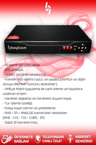 Bayicam 16 Kanal Ahd Dvr Xmeye Hibrit Kayıt Cihazı