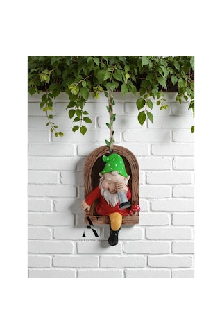 Adet Dekoratif Duvar Ve Bahçe Süsü Dürbünlü Cüce Yeşil Şapka