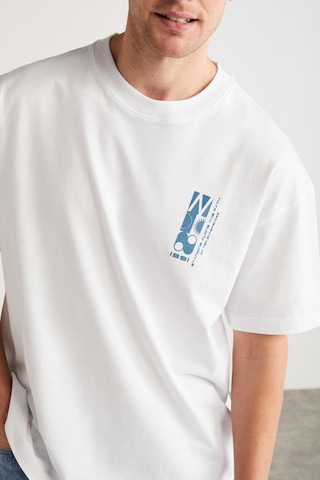 Antonıo  Erkek Baskı Detaylı %100 Organik Pamuk Örme Oversize Beyaz T-shirt