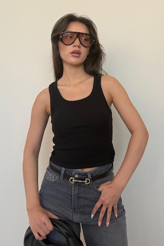Madmext Siyah Kalın Askılı Fitilli Atlet Mg2459 Siyah