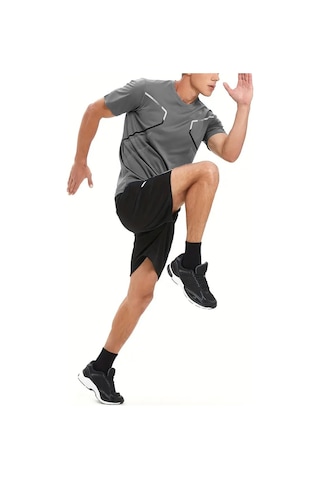 Ghassy Co. Erkek Ultra Esnek Nem Emici Vücut Geometrik Hızlı Kuruyan Hafif Spor T-shirt Füme