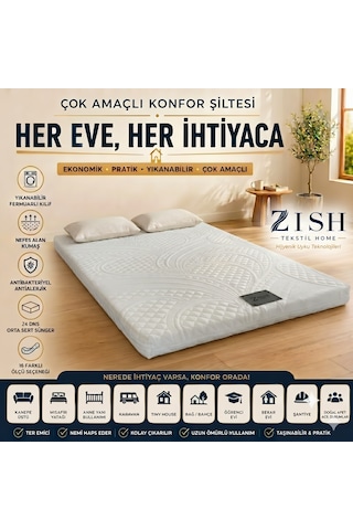 Space 5 Cm Yatak Pedi, Topper Ve Şilte Fermuarlı Yıkanabilir Kılıf Yer Yatağı, Misafir Yatağı, Kanepe Ve Koltuk Üstü 24 Dns Orta Sert Sünger 250 Gr Lucanta Kumaş Kılıflı
