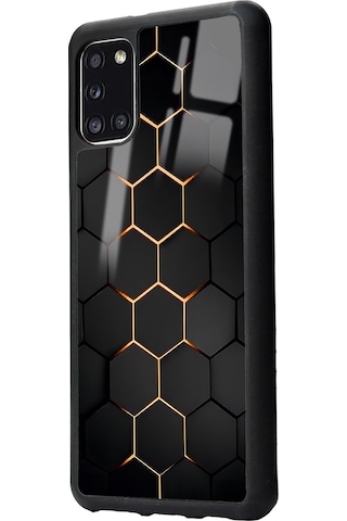 Samsung Uyumlu A31 Yellow Carbon Tasarımlı Glossy Telefon Kılıfı Çok Renkli