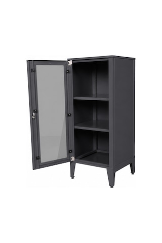 Alfafonet Ziglat Serisi Kilitli Metal Home Office Dolabı Cam Kapaklı Antrasit Gri Ral 7016 450x1050x450 Mm