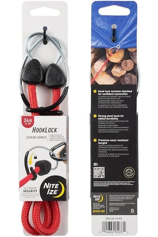 Nite Ize Hooklock Locking Bungee Gergi Lastiği / Yük Sabitleyici Kırmızı - 61 Cm