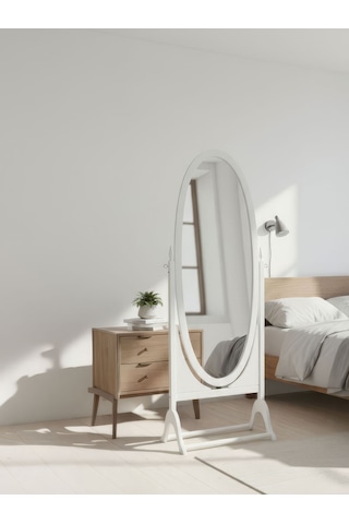 Rivoli Ayaklı Ahşap Oval Boy Aynası 58x165 Beyaz