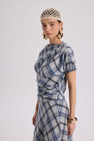 Mai Collection Petunya Ekoseli Mavi Crop Etek Takım mavi