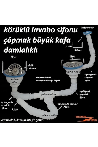 Çöpmak Körüklü Sifon Üstten Damlalıklı Çiftli Büyük Kafa Evye Sifonu Lavabo Gideri Pislik Tutuculu