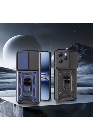 Tecno Spark 40 Kılıf Tam Korumalı Magnetik Standlı Kamera Korumalı Sürgülü Vega Kapak Lacivert