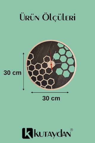 Geometrik Modern Ahşap Lazer Kesim 2d Mdf Duvar Saati Ahşap - Siyah