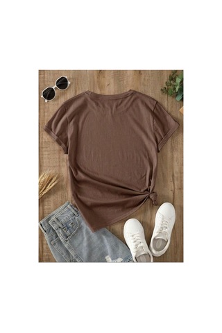 Medinenur Rome Italy Desen Baskılı Basic T-shirt Kahverengi