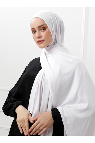 Şaless Likralı Penye Şal - Beyaz