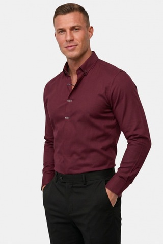 Deep Sea Deepsea Bordo Slim Fit Likralı Kolay Ütülenebilir Gizli Düğmeli Erkek Gömlek 2602614
